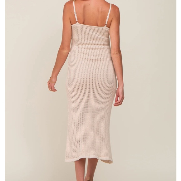 Beige Open Knit Crochet Maternity Midi Dress Size Small - Picture 2 of 5